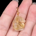 Handmade gold wire-wrapped raw yellow citrine stone pendant charm for jewelry making - Citrine