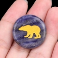 Polished 25mm natural blue sodalite stone disc with golden bear carving for healing - Blue Sodalite