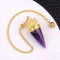 Spiritueller Amethyst-Kristall-Pendelanhänger mit goldener Lotusblume und Om-Symbol - Amethyst