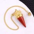 Natural red stone pendulum pendant with golden lotus top and delicate metal chain - Red Jasper
