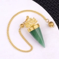 Green stone dowsing pendulum with gold lotus flower and Om symbol charm - Green Aventurine