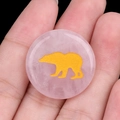 Hand-held pink crystal quartz round plate with a golden engraved bear pattern - Rose Quartz