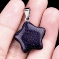 Pendentif étoile pentagramme en pierre de sable bleu scintillant avec fermoir argenté - Grès Bleu (Synthétique) / 20mm