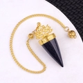 Blue sandstone dowsing pendulum with golden lotus and Om charm on gold chain - Blue Sandstone (Synthetic)