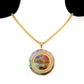 Vintage golden necklace with hexagonal colorful crystal stone and Eye of Horus pendant - Eye of Horus Octagon Style (2311-2)