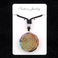 Geometric round resin necklace with colorful stones and golden Flower of Life pattern - Flower of Life Pattern (No.4)