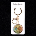 Gold-plated Tree of Life keychain with colorful crushed crystals on fashion jewelry card - Tree of Life Style (No. 3)