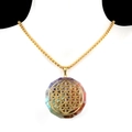 Flower of Life necklace with colorful chakra crystals and hexagonal gold pendant - Flower of Life Geometric Style (2311-4)