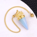Pale blue opal pendulum pendant with golden lotus cradle and Om symbol spiritual necklace - Opal (Synthetic)