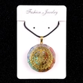 Hexagonal Orgonite pendant necklace with colorful crystal stones and golden geometry - US 1