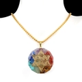 Golden octagonal necklace with colorful crystals and a geometric hexagram star pendant - Star of David Labyrinth Style (2311-5)