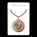 Octagonal tree of life pendant with Horus eye and colorful crystal stones on black cord - US 2