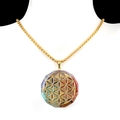 Flower of Life necklace with colorful chakra stones and gold geometric resin pendant - Hollow Flower of Life Style (2311-6)