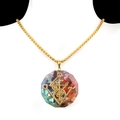 Orgone energy necklace with colorful crystal stones in resin and golden symbol - Spiritual Geometric Symbol Style (2311-7)