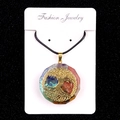 Octagon resin pendant necklace with colorful natural crystals and golden tree of life - US 3