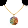 Golden necklace with octagonal Tree of Life pendant featuring colorful crystal stones - Tree of Life Octagon Style (12号)