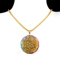 Octagon resin pendant necklace with colorful natural crystals and flower of life motif - Flower of Life Octagon Style (15号)