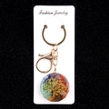 Colorful resin flower keychain with tree of life motif and gold alloy keyring - Polygonal Tree of Life Style (No. 12)