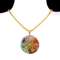 Healing energy pendant with colorful natural stones and golden geometric pattern on a chain - Sacred Geometry Pattern Style (18号)