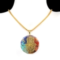 Octagon Hamsa Hand pendant necklace with colorful natural crushed stone in gold finish - Hamsa Hand Octagon Style (19号)
