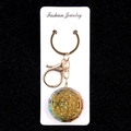 Octagon resin flower of life keychain with colorful gravel stones and golden metal clasp - Clear Octagonal Flower of Life Style (No. 15)