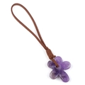 Handcrafted purple quartz flower pendant with brown suede cord for DIY jewelry - Amethyst