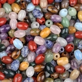 Polished oval mixed natural gemstone beads for jewelry making with pre-drilled holes - Random Color