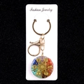 Octagon colorful crystal agate resin keychain with golden energy symbol and lobster clasp - Colorful Octagonal Geometry Style (No. 18)