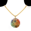 Golden necklace featuring a heptagonal resin pendant with colorful natural stones and celtic knot - Celtic Knot Octagon Style (23号)