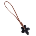 Minimalist black five-petal flower pendant with brown suede cord for DIY jewelry - Obsidian