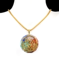 Octagonal natural chakra stone pendant necklace with golden lotus filigree on model - Hollow Lotus Octagon Style (24号)