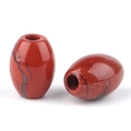 Oval red jasper beads with natural black veins and a polished finish for DIY jewelry - Red Jasper