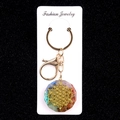 Colorful gemstone resin flower keychain with golden Metatron cube geometric symbol - Polygonal Metatron Style (No. 21)