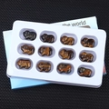 Set of 12 hand-carved tiger eye stone pig figurines in a light blue gift box display - Tiger's Eye