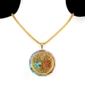 Golden Tree of Life necklace with colorful crystal resin stones on white bust display - Tree of Life Round Style (28号)