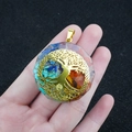 Pendentif décagonal en résine aux sept pierres de chakra et motif arbre de vie doré - Motif Arbre de Vie Or (No. 3)