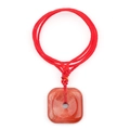 Square red agate peace buckle pendant with handmade red woven cord necklace - Red Jasper