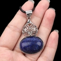 Lapis lazuli gourd pendant in silver alloy filigree with black woven rope necklace - Lapis Lazuli (Dyed)