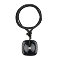 Polished black obsidian square safety buckle pendant on a black braided cord necklace - Obsidian