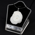 White natural crystal druzy sunflower pendant necklace with unique green ring pattern - Large