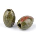 Polished oval unakite stone beads with large holes for DIY jewelry making and necklaces - Unakite