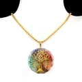 Golden Tree of Life necklace with colorful chakra stones in an octagonal pendant - Tree of Life Octagon Style (No. 31)