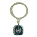 Square green moss agate pendant with a woven cord necklace in a minimalist style - India Agate