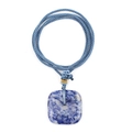 Blue natural stone square pendant necklace with blue braided rope and yellow accents - Sodalite