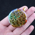 Pendentif Orgonite hexagonal avec Fleur de Vie et pierres naturelles multicolores - Fleur de Vie Hexagone (No. 6)