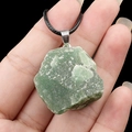 Natural raw green aventurine crystal stone pendant with adjustable black cord necklace - Green Aventurine