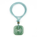 Square green aventurine pendant necklace with light blue hand-woven braided cord - Green Aventurine