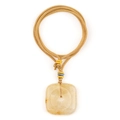 Square amber natural agate pendant necklace with hand-woven golden brown cord - Yellow Jade
