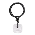 Square white agate pendant necklace with handwoven black cord and minimalist stone design - White Crystal