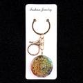 Colorful chakra gemstone resin octagon keychain with golden geometric symbols - Mystic Geometric Zodiac Style (No. 30)
